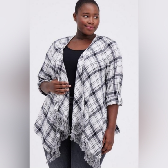 Torrid 100% Cotton Cardigan, Size 1, Pink, Black, Grey & White Plaid - Picture 7 of 7